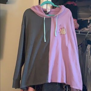 Slit color plusheen  plus size crop hoodie